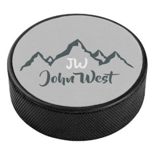 Gezeichnet Bergkette personalisierbare Monogramm Eishockey Puck