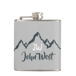 Gezeichnet Bergkette personalisierbare Monogramm Flachmann