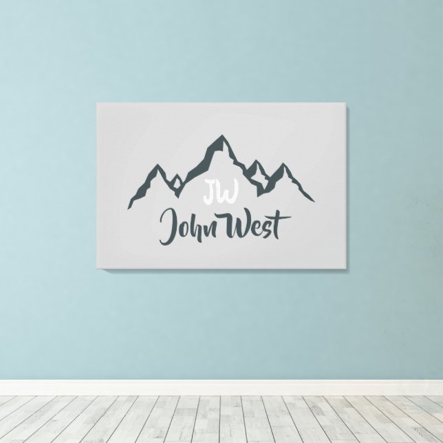 Gezeichnet Bergkette personalisierbare Monogramm Leinwanddruck (Insitu (Holzboden))