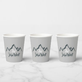 Gezeichnet Bergkette personalisierbare Monogramm Pappbecher