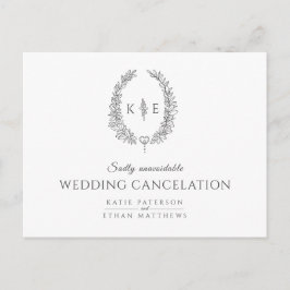 Gezeichnet Blatt-Kranz-Monogramm-Trauung Stornieru Ankündigungspostkarte