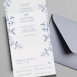 Gezeichnet Blue Vintag Floral Spring Wedding UAWG All In One Einladung<br><div class="desc">Überraschen Sie Ihre Lieben mit dieser eleganten Einladung,  mit zarten Vintag blauen Blumen und maßgeschneiderten Texten. Fügen Sie einfach Ihre eigenen Daten hinzu,  indem Sie auf die Option "Personalisieren" klicken.</div>