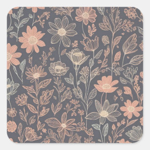gezeichnet Blume für niedliche Illustrationsgrafik Quadratischer Aufkleber