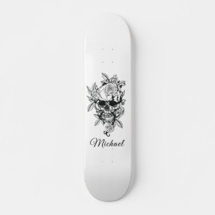 Gezeichnet Blumenschmuck Skelett Gotisches Elegant Skateboard