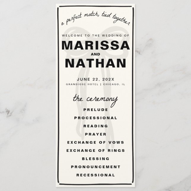 Gezeichnet Bow-Hochzeitsprogramm Programm (Vorderseite)