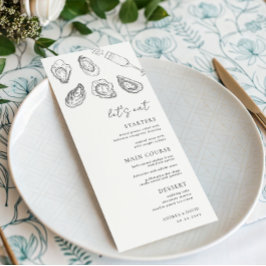 Gezeichnet Champagner-Austern essen wir White Wedd Menükarte