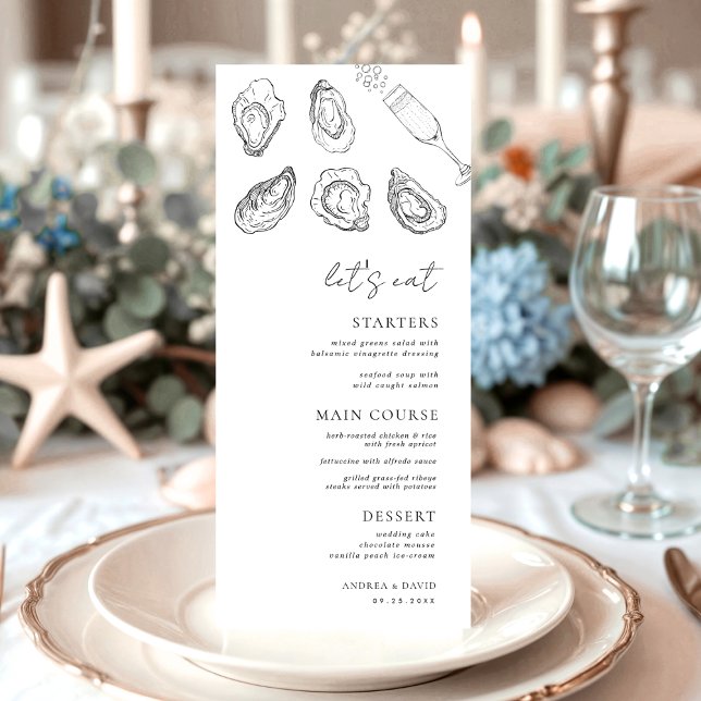 Gezeichnet Champagner-Austern essen wir White Wedd Menükarte (Von Creator hochgeladen)