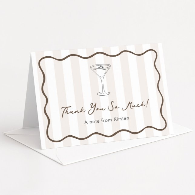 Gezeichnet Espresso Martini Coffee Brautparty Dankeskarte (Chic folding thank you card design for an espresso martini theme bridal shower or bachelorette party)