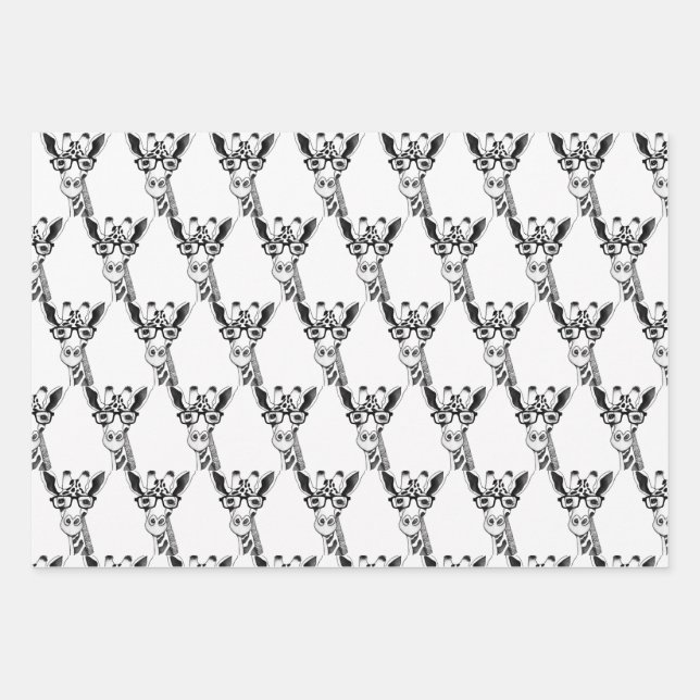 Gezeichnet Giraffe mit Brillenumschlagpapier Geschenkpapier Set (Vorderseite)