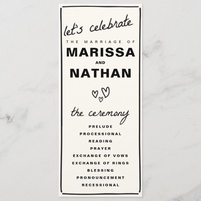 Gezeichnet Hochzeit Programm (Vorderseite)