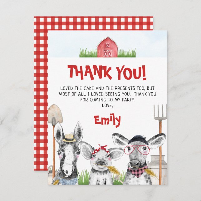 Gezeichnet Landtiere Geburtstag Danke Karte (Vorne/Hinten)