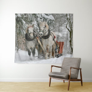 Gezeichnet Pferd Sleigh Ride Wandteppich