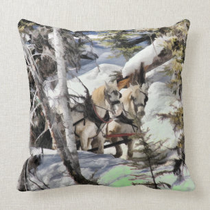 Gezeichnet Pferd Wintery Sleigh Reiten Kissen