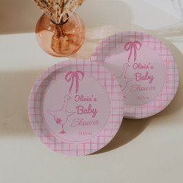 Gezeichnet Pink Albern Gänse Ribbon Baby Dusche Pappteller