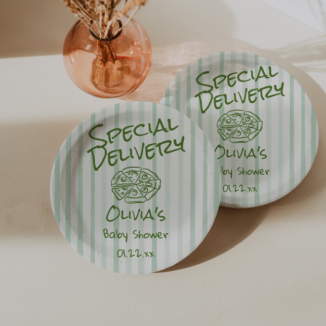 Gezeichnet Pizza Green Special Delivery Baby Dusch Pappteller (Von Creator hochgeladen)