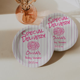 Gezeichnet Pizza Pink Special Delivery Baby Dusche Pappteller