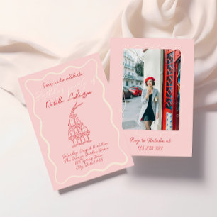 Gezeichnet Rosa Wavy Frame Foto Geburtstagsparty Einladung