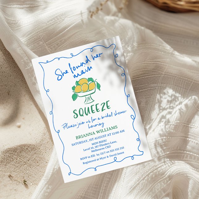 Gezeichnet Whimsical Main Squeeze Lemon Brautparty Einladung (Illustrated Main Squeeze Bridal Shower Invitation, Whimsical Hand Drawn Lemons Bridal Shower Invite)