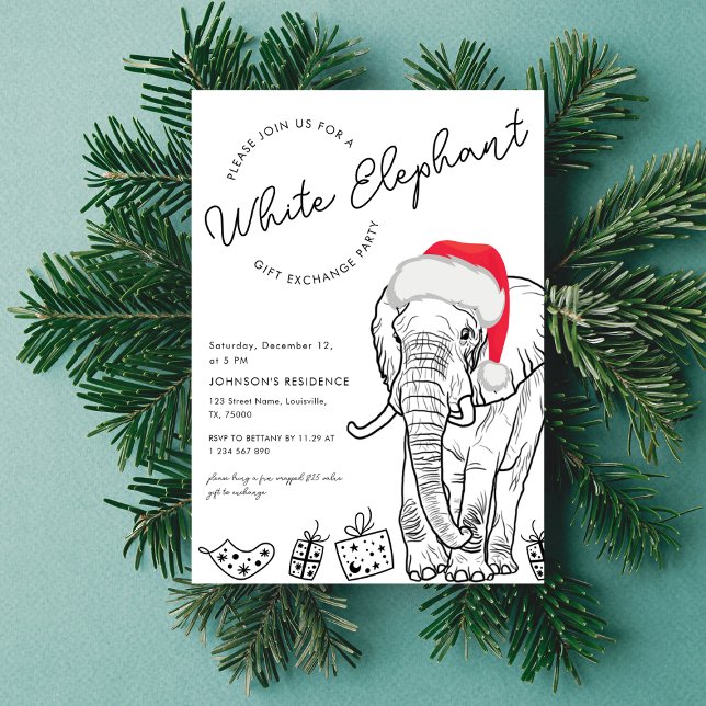 Gezeichnet White Elephant Geschenk Austausch Weihn Einladung (Von Creator hochgeladen)