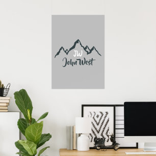 Gezeichnete Bergkette personalisierbares Monogramm Poster