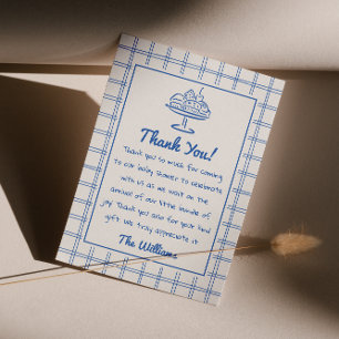 Gezeichnete blaue alberne Gans1 Gingham-Junge Baby Dankeskarte