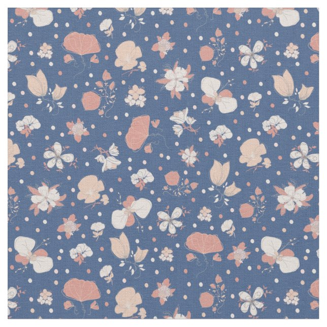 Gezeichnete Blumen auf Blau Stoff (Nahaufnahme)