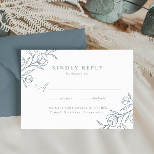 Gezeichnete Florale Staubblaue Menüwahl Hochzeit RSVP Karte