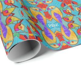 Gezeichnete Mosaikfliesen mit Love Bird-Thema Geschenkpapier