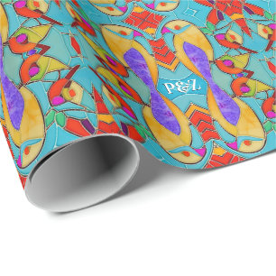 Gezeichnete Mosaikfliesen mit Love Bird-Thema Geschenkpapier