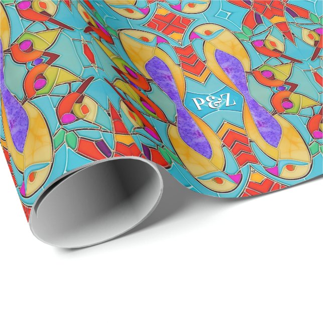 Gezeichnete Mosaikfliesen mit Love Bird-Thema Geschenkpapier (Rolleneckpunkt)