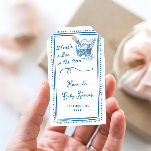 Gezeichneter blauer Braten im Ofen-Baby-Shower-Par Geschenkanhänger