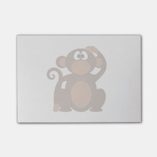 Gezeichneter Brown-Cartoonaffe, der Kopf verkratzt Post-it Klebezettel
