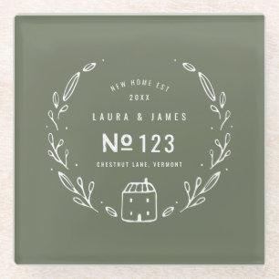 Gezeichnetes Blumen des neuen Hauses Hand Glasuntersetzer