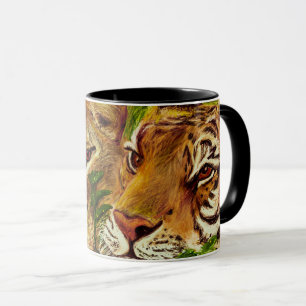 Gezeichnetes Porträt des Löwes u. des Tigers Hand Tasse