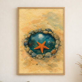 Gezeitenpool-Seestern-Aquarell-Küstenkunstposter Poster