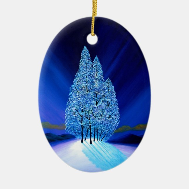 Gezierte Baum-blaues Weihnachten sieben Keramikornament (Vorne)