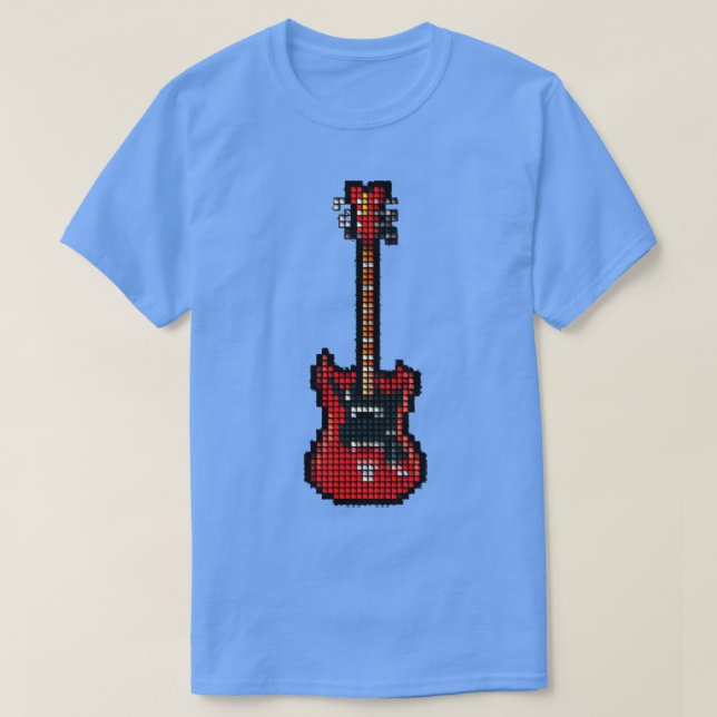 Gezogene Pixel Red 8-String Bass Guitar Upright T-Shirt (Design vorne)