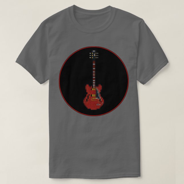 gezogene Pixel Red SG Gitarre in einem schwarzen K T-Shirt (Design vorne)