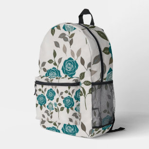 Gezogene Rosen in gedämpften Blautönen und Grüntön Bedruckter Rucksack