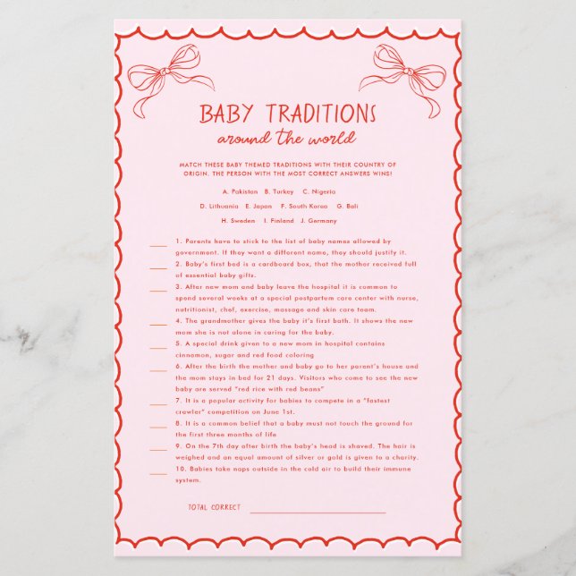 Gezogener Rosa Roter Schleifen-Baby-Traditionen-Ch (Vorderseite)