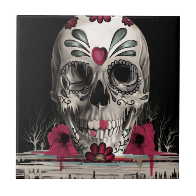 Gezogener Zucker, schmelzender Zuckerschädel Fliese (Vorderseite)