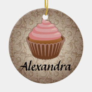 Gezter rosa und brauner Cupcake Keramikornament