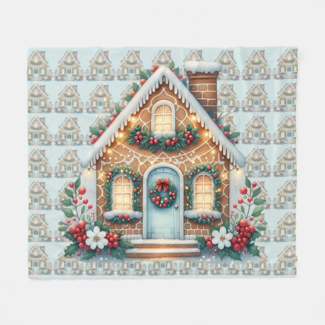 Gezuckertes Lebkuchenhäuschen - Ferienillustration Fleecedecke (Vorderseite (Horizontal))