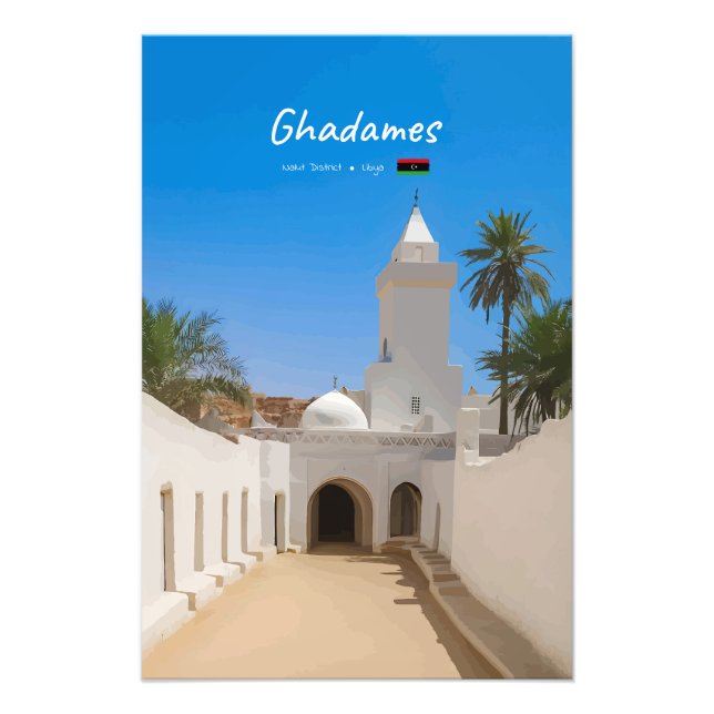 Ghadames, Libyen - Weiße Moschee Fotodruck (Vorne)
