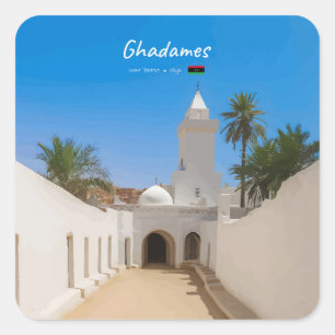 Ghadames, Libyen - Weiße Moschee Quadratischer Aufkleber