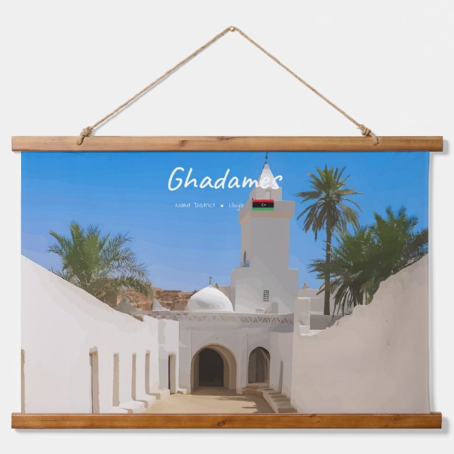 Ghadames, Libyen - Weiße Moschee Wandteppich Mit Holzrahmen (Vorne)