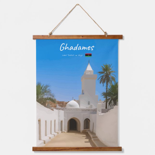 Ghadames, Libyen - Weiße Moschee Wandteppich Mit Holzrahmen (Vorderseite)