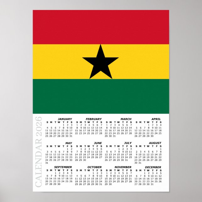 Ghana 2026 Calendar, Large, Ghanaian Flag Poster (Vorne)