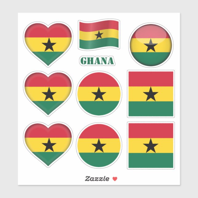 Ghana-Aufkleber & Ghanaische Flagge, Herz/Sport Aufkleber (Blatt)