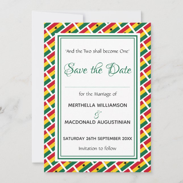 GHANA FLAG Individualisierte Schrift Stilvoll Ghan Save The Date (Vorderseite)